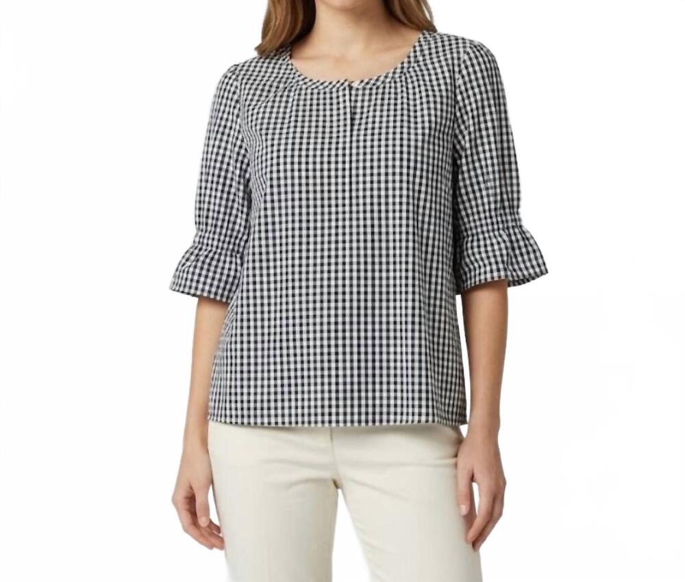 NEW FOIL check hidden placket blouse in black and white